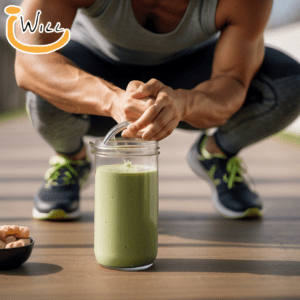 Athlete with a plant-based protein shake